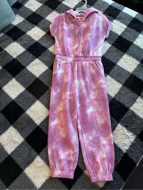 Juicy Couture Pink & White Tie-Dye Hooded Jumpsuit